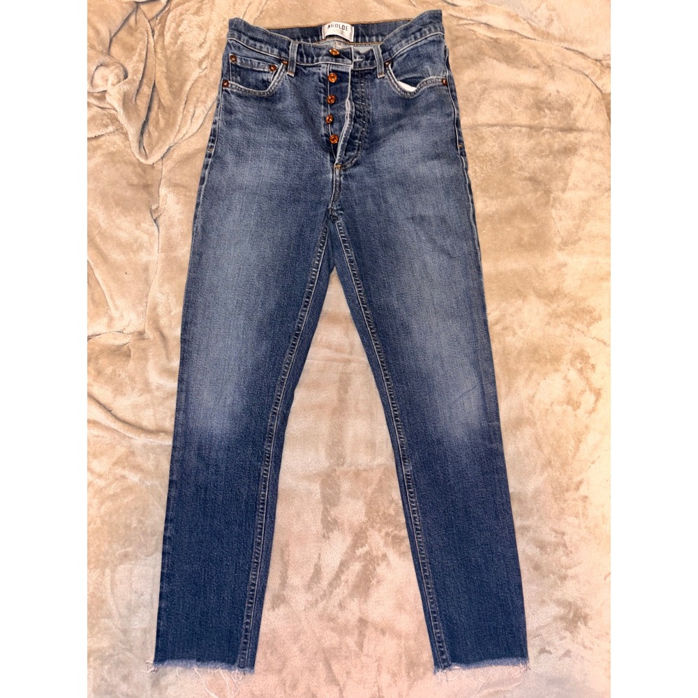 AGOLDE Jamie High Rise Classic Jeans Women 26 Blue Good Raw Hem Button Fly